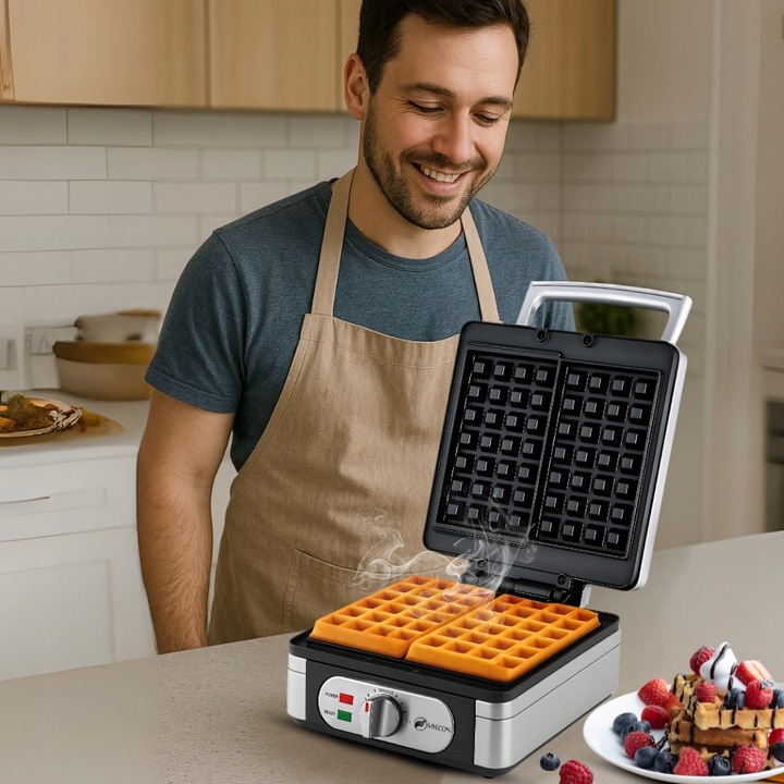 MOCNA GOFROWNICA MYLCON Z REGULACJĄ TEMPERATURY 2 DUŻE CHRUPIĄCE GOFRY