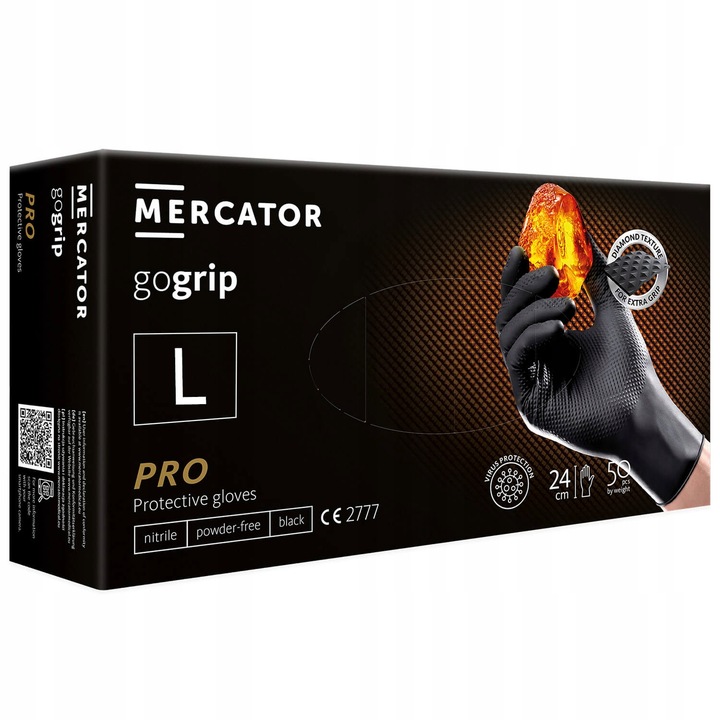 Rękawice Nitrylowe Mercator GOGRIP BLACK Czarne a50 L