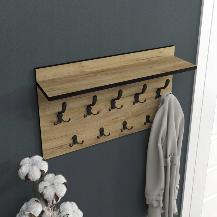 duży wieszak ścienny na ubrania dąb, hak czarny