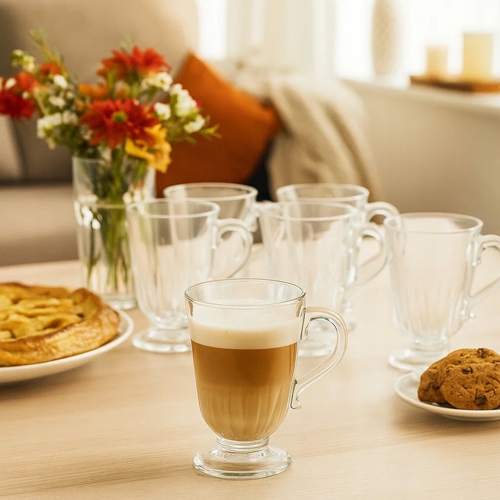 SZKLANKI DO KAWY LATTE ZESTAW 6 SZT SZKLANKA 320 ML KOMPLET Z ŁYŻECZKAMI