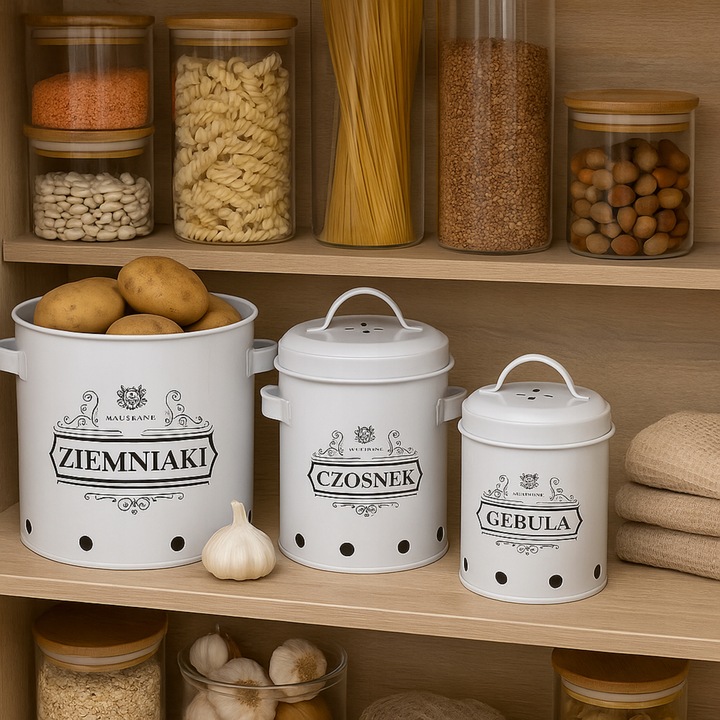 POJEMNIKI NA ŻYWNOŚĆ CZOSNEK CEBULA ZIEMNIAKI ZESTAW POJEMNIKÓW