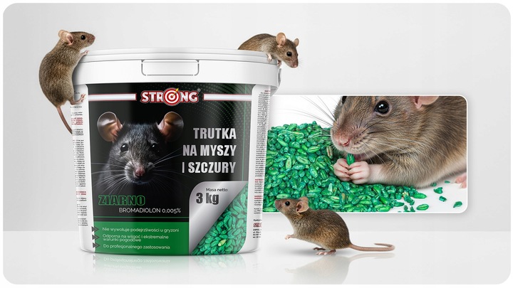 ZATRUTE ZIARNO NA MYSZY I SZCZURY TRUTKA ZBOŻOWA STRONG BROMADIOLON 3