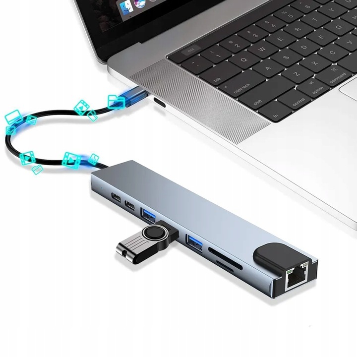 ADAPTER HUB 9w1 USB-C HDMI RJ45 Ethernet Czytnik Kart SD Macbook M1 M2 M3