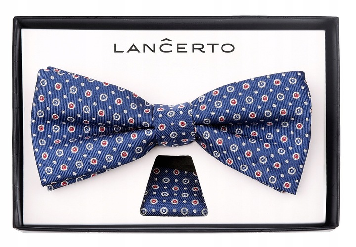 Mucha Męska Granatowa Mikrowzór+Poszetka M.144