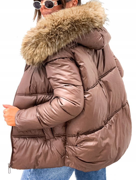 Zimowa_Pikowana_Modna Kurtka_Z FUTERKIEM - XL