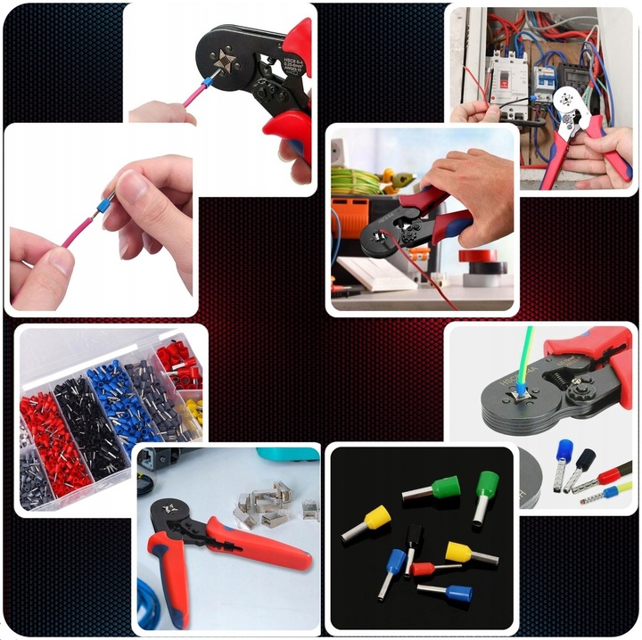 ZACISKARKA PRASKA DO KONEKTORÓW KABLI PRZEWODÓW 1800 SZT TULEJEK