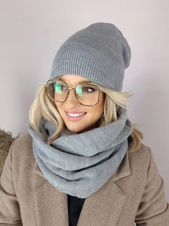 POLSKI KOMPLET CZAPKA + DUŻY KOMIN CIEPŁY - KOLORY