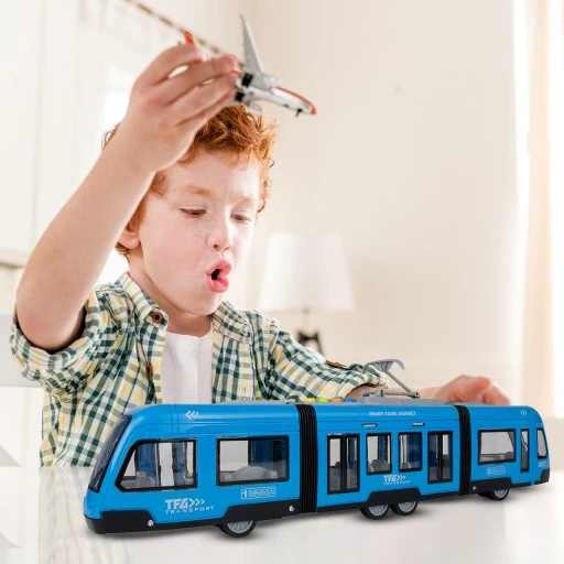 TRAMWAJ TROLEJBUS ZABAWKA NA BATERIĘ ŚWIATŁO DŹWIĘK OTWIERANE DRZWI 44CM