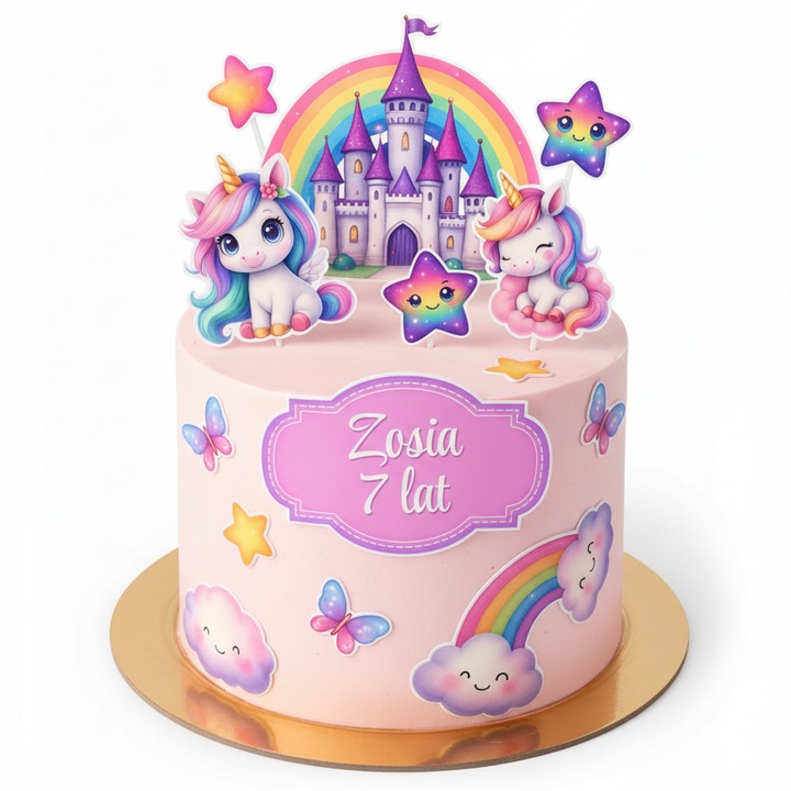 WYDRUK CUKROWY Opłatek na tort JEDNOROŻEC UNICORN TĘCZA KONIKI + TEKST