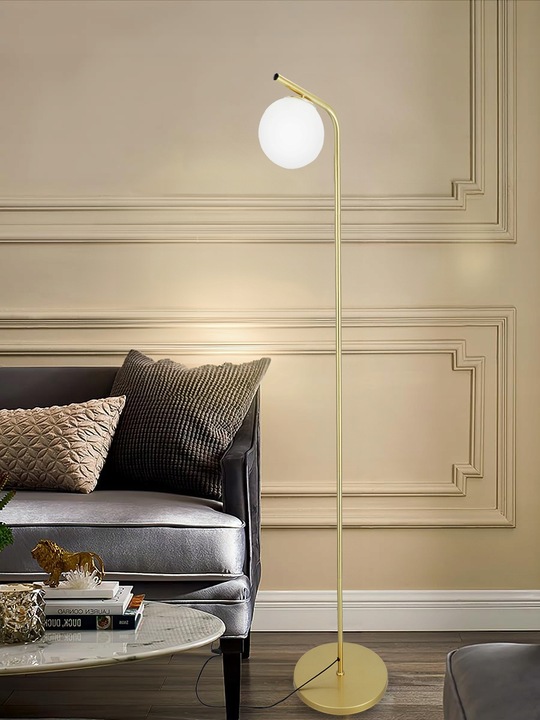 Złota Lampa Stojąca Podłogowa Lampka LED 1X E27 Kula Do Czytania