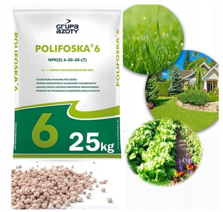 Nawóz wieloskładnikowy Polifoska 6 trawa thuje krzewy granulat 25 kg