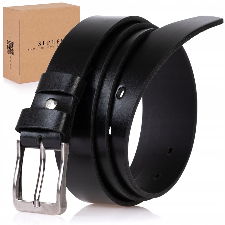 SEPHER Pasek Męski Skórzany CZARNY garnitur spodni