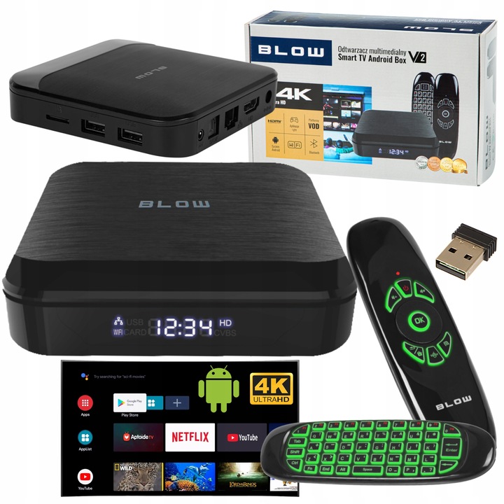 SMART BOX TV ANDROID BLUETOOTH 4K WIFI ODTWARZACZ HDMI USB PILOT PRZYSTAWKA