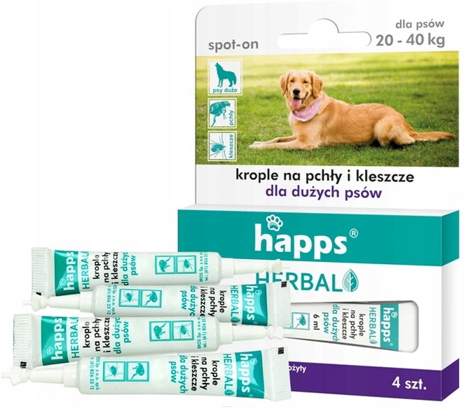 KROPLE NA PCHŁY KLESZCZE DLA DUŻYCH PSÓW (20-40KG) HAPPS DŁUGIE DZIAŁANIE
