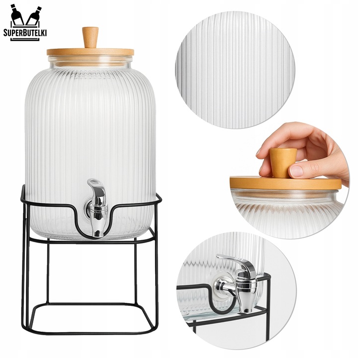 Słoik z kranikiem 5L słój szklany z kranem na stojaku dzbanek