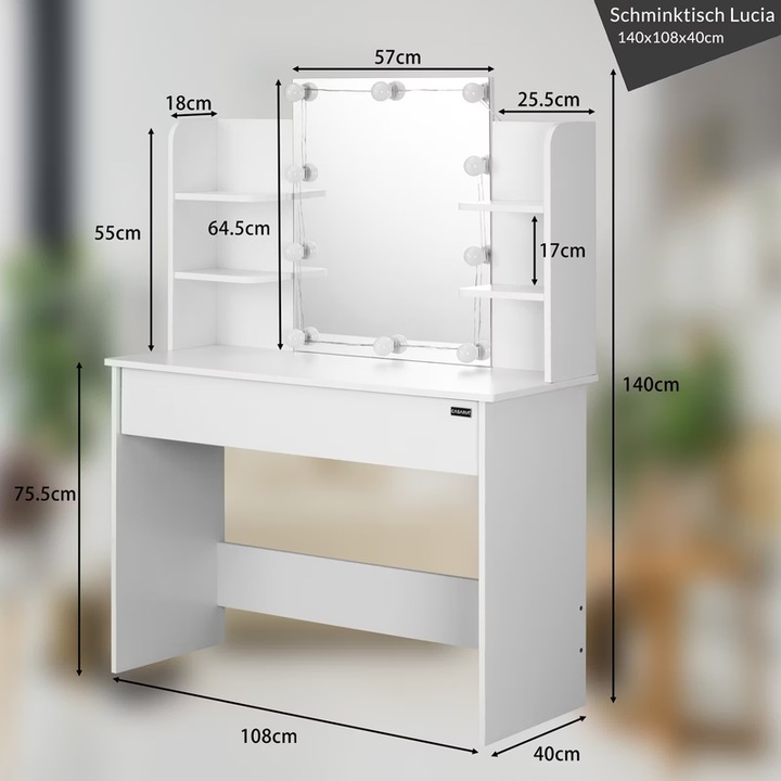 BIAŁA TOALETKA KOSMETYCZNA Z LUSTREM LED