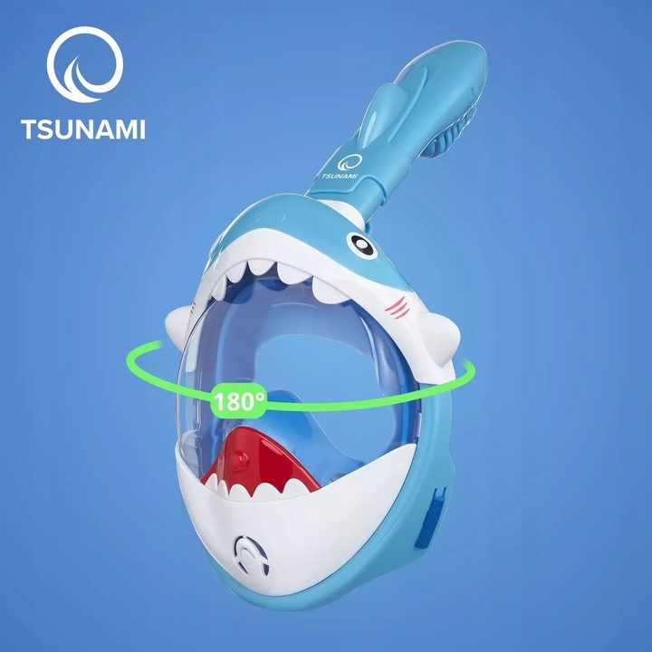 MASKA DO NURKOWANIA Z RURKĄ PEŁNOTWARZOWA PANORAMICZNA DRY TOP SHARK DZIECI