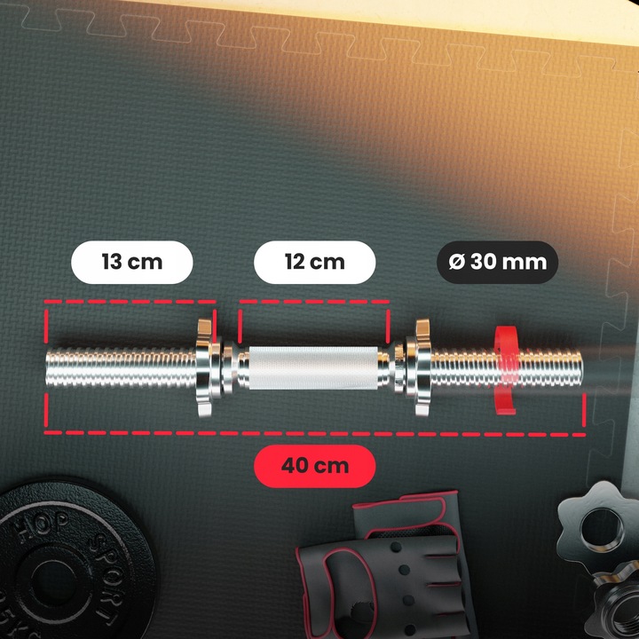 GRYF stalowy pełny odlew prosty 40cm 30mm chromowany hantle śrubowy