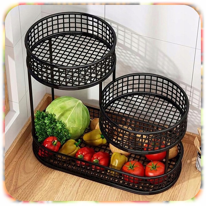 KOSZ NA OWOCE WARZYWA 3 POZIOMOWY METALOWY CZARNY KOSZYK STOJAK