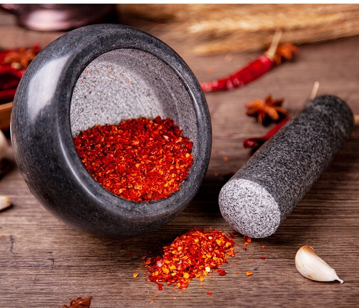 MOŹDZIERZ KUCHENNY KAMIENNY GRANITOWY TŁUCZEK DO UCIERANIA PRZYPRAW ZIÓŁ