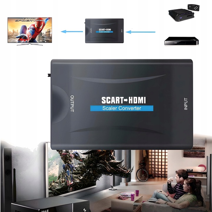 ADAPTER KONWERTER SCART DO HDMI PRZEJŚCIÓWKA SYGNALU EUROZŁĄCZE AV