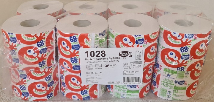 Papier toaletowy BUNNY SOFT BIG ROLKA 68M 2W makulatura biały 16 sztuk