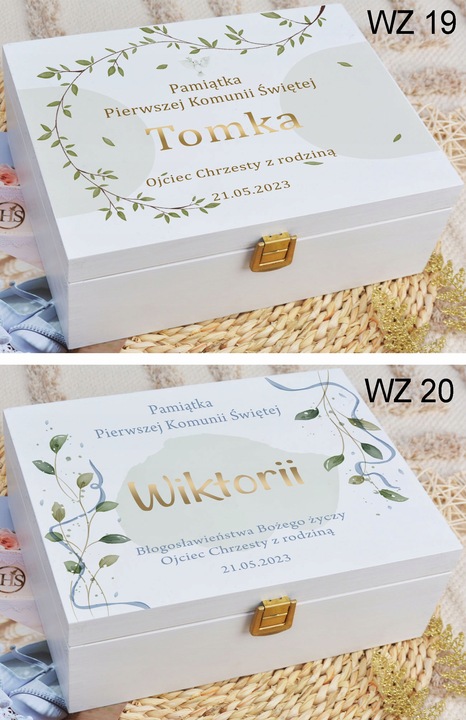 PUDEŁKO białe KOMUNIA prezent NADRUK pamiątka IMIĘ