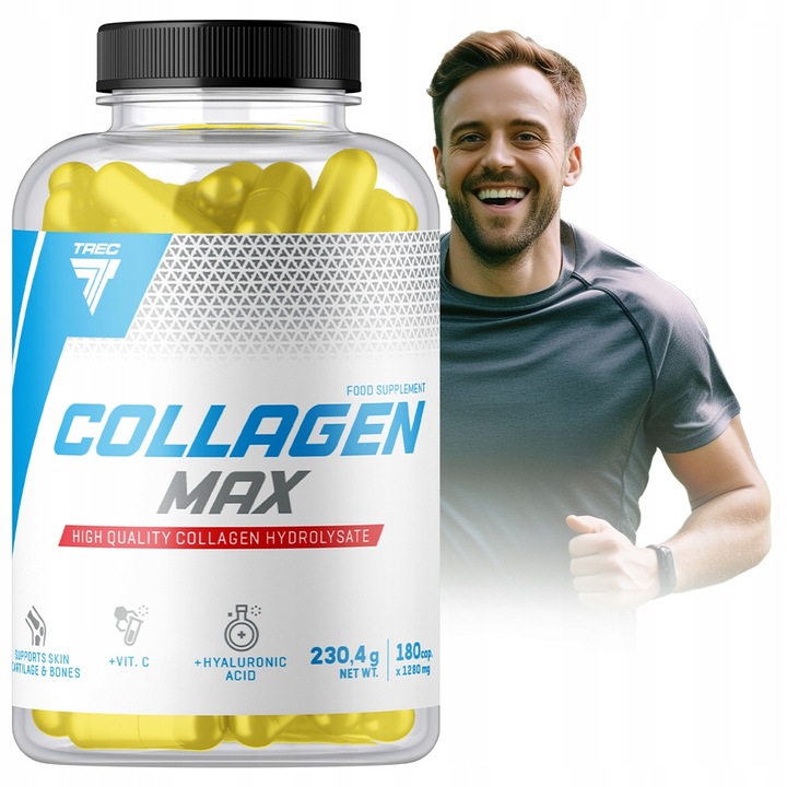 KOLAGEN W KAPSUŁKACH Trec Collagen Max 180 kaps KWAS HIALURONOWY WITAMINA C