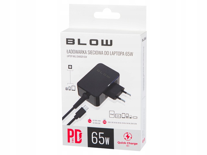 ZASILACZ ŁADOWARKA SIECIOWA DO LAPTOPA USB-C 3,25A 65W POWER DELIVERY 5-20V