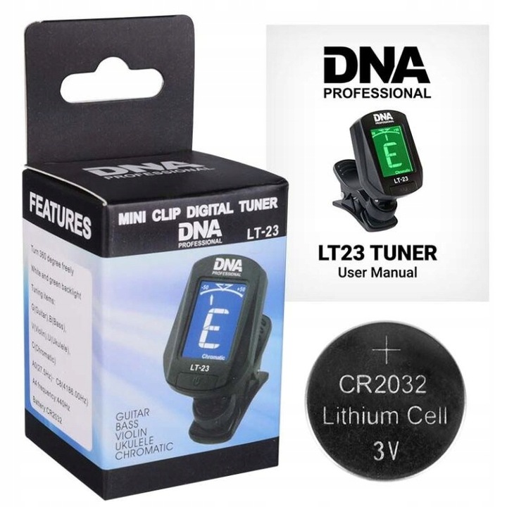 DNA LT23 STROIK GITAROWY TUNER CHROMATYCZNY DO GITARY BASU UKULELE NA KLIPS