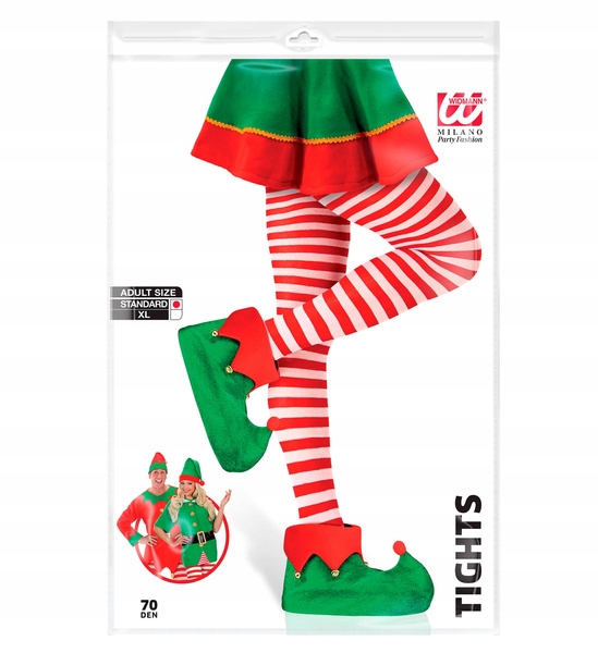 RAJSTOPY ELFA DAMSKIE W BIAŁO-CZERWONE PASKI PANI ELF ŚWIĘTA