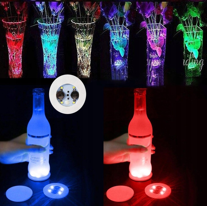 Podstawka Naklejka LED pod Butelkę Szklankę Kubek Zestaw 10 szt.