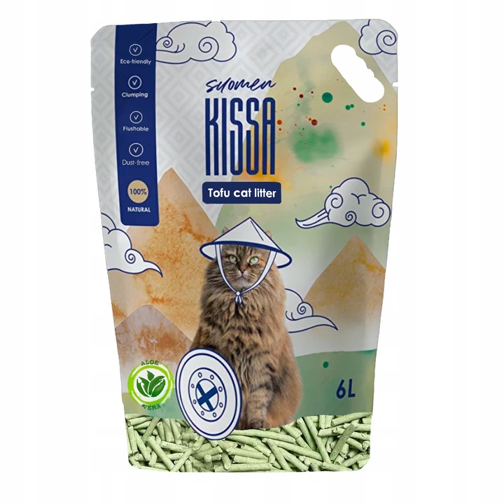 SUOMEN KISSA żwirek zbrylający tofu dla kota o zapachu ALOESU 6 l