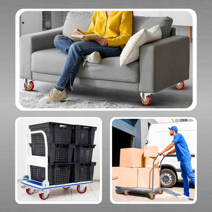 KÓŁKA OBROTOWE 75mm 200kg Z HAMULCEM GUMOWE ZESTAW JEZDNY WÓZKA 4 SZT