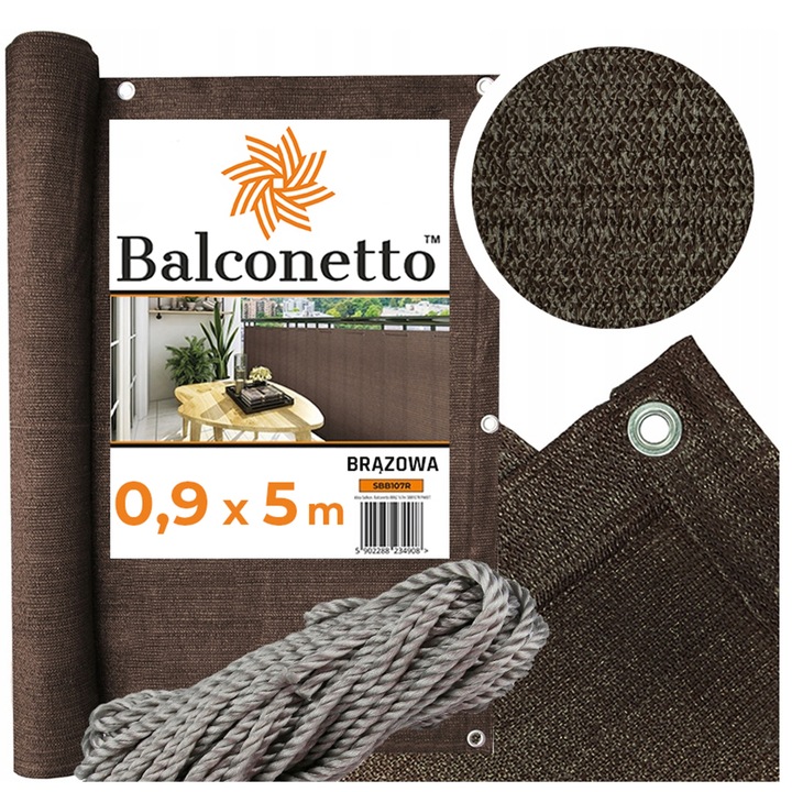 MATA OSŁONA balkonowa osłonowa brązowa 0,9x5m UV na BALKON brąz UV