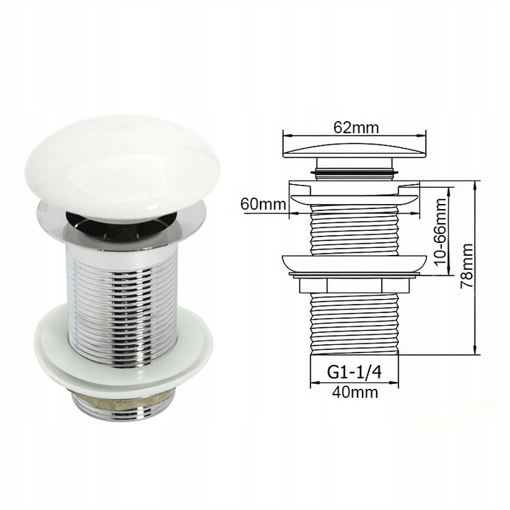 KOREK DO UMYWALKI CERAMICZNY Biały umywalkowy BEZ PRZELEWU