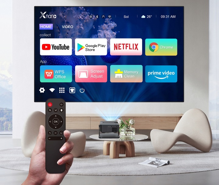 PROJEKTOR RZUTNIK ANDROID SMART TV WIFI FULL HD 6000LM 4K LED