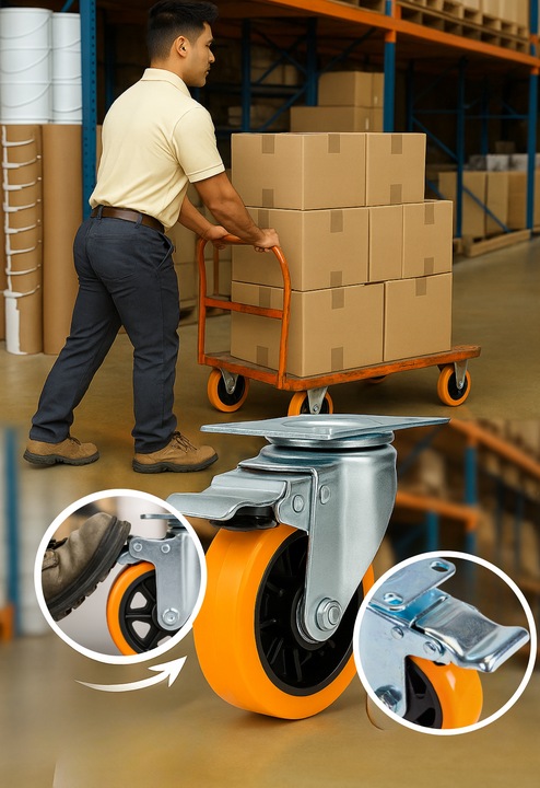 OBROTOWE KÓŁKA PRZEMYSŁOWE Z HAMULCEM DO DUŻYCH OBCIĄŻEŃ 460Kg 100mm