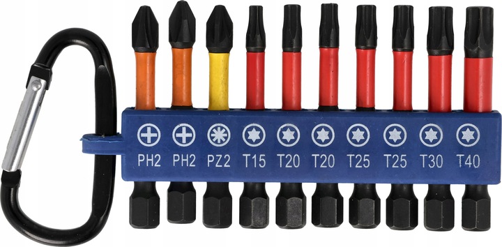 BITY UDAROWE DO WKRĘTARKI STAL S2 ZESTAW BITÓW HEX + KARABIŃCZYK