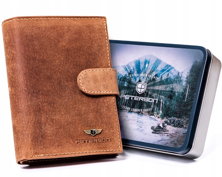 PETERSON modny portfel męski skórzany nubuk RFID na prezent