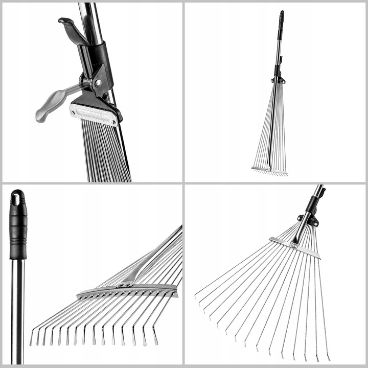 GRABIE METALOWE DO LIŚCI TRAWY Z TRZONKIEM WACHLARZOWE REGULOWANE