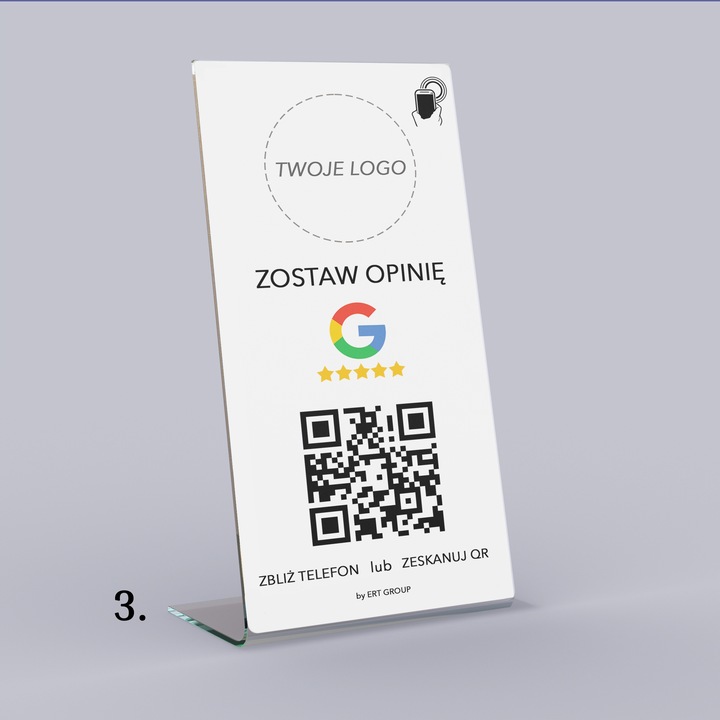 Stojak, STAND NFC, Kod QR do opinii Google Tabliczka Prezenter z logo firmy