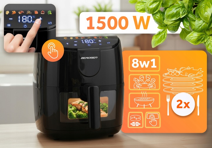 FRYTKOWNICA BEZTŁUSZCZOWA AIR FRYER FRYTOWNICA 4L BERDSEN 1500W