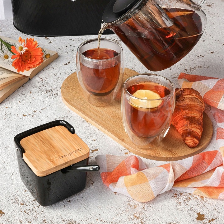 CUKIERNICZKA z Łyżeczką BAMBUSOWA CZARNA Pojemnik Konighoffer Ceramic