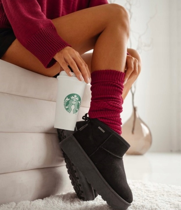 GETRY BAWEŁNIANE damskie ocieplacze na nogi łydki w PRĄŻEK brązowe