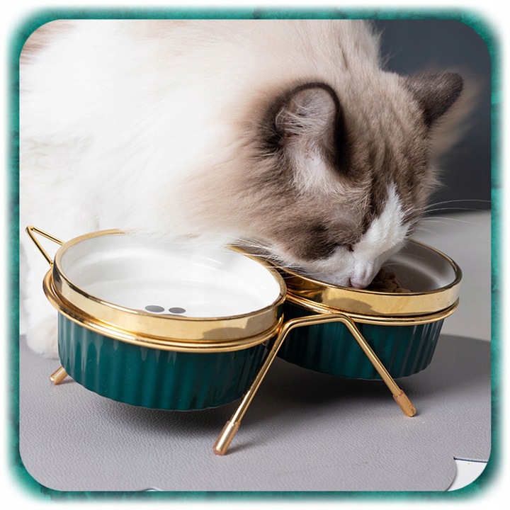 ZESTAW 2SZT MISKA DLA KOTA PSA PODWÓJNA CERAMICZNA NA STOJAKU Miski 2x300ml