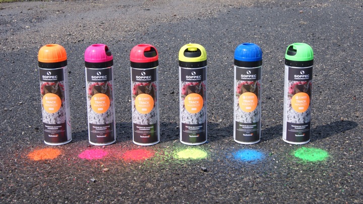 Farba geodezyjna spray SOPPEC TRACK MARKER FLUO 12szt. do znakowania
