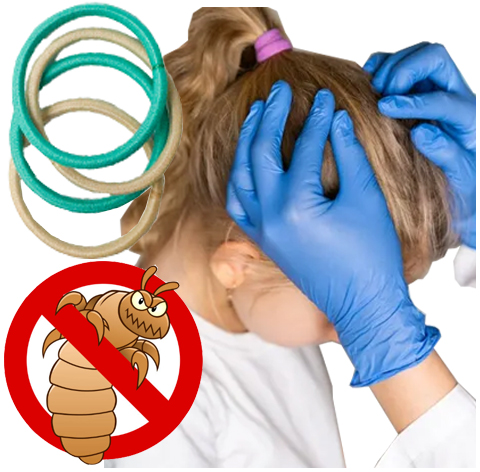 GUMKI PRZECIW WSZOM DO WŁOSÓW NA WSZY ODSTRASZAJĄCE DLA DZIECKA zestaw 4x