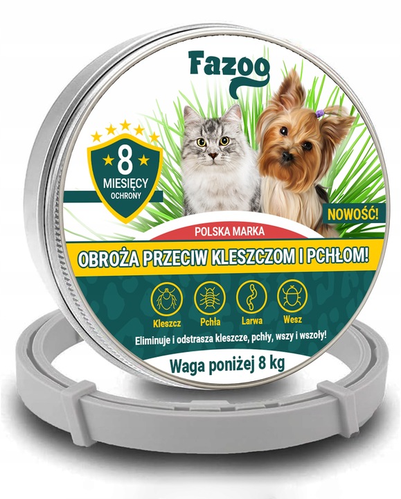 OBROŻA NA KLESZCZE i Pchły dla Psa Kota Antykleszczowa 8 Miesięcy