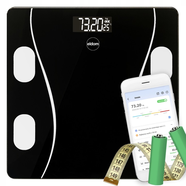 WAGA ŁAZIENKOWA ANALITYCZNA BMI ELEKTRONICZNA BLUETOOTH SZKLANA DO 180kg